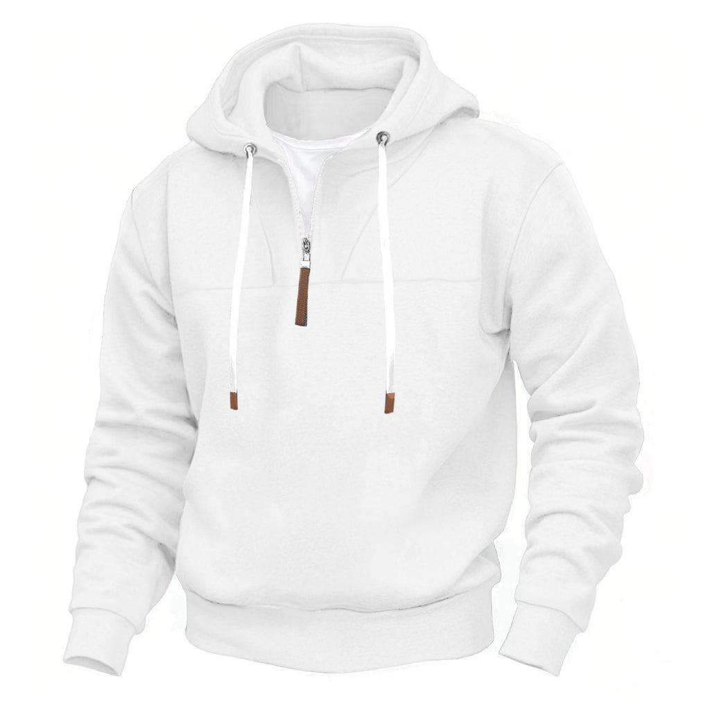 Herren nan Kapuzenpullover mit halbem Reißverschluss, weichem Innenfutter und Leder-Details