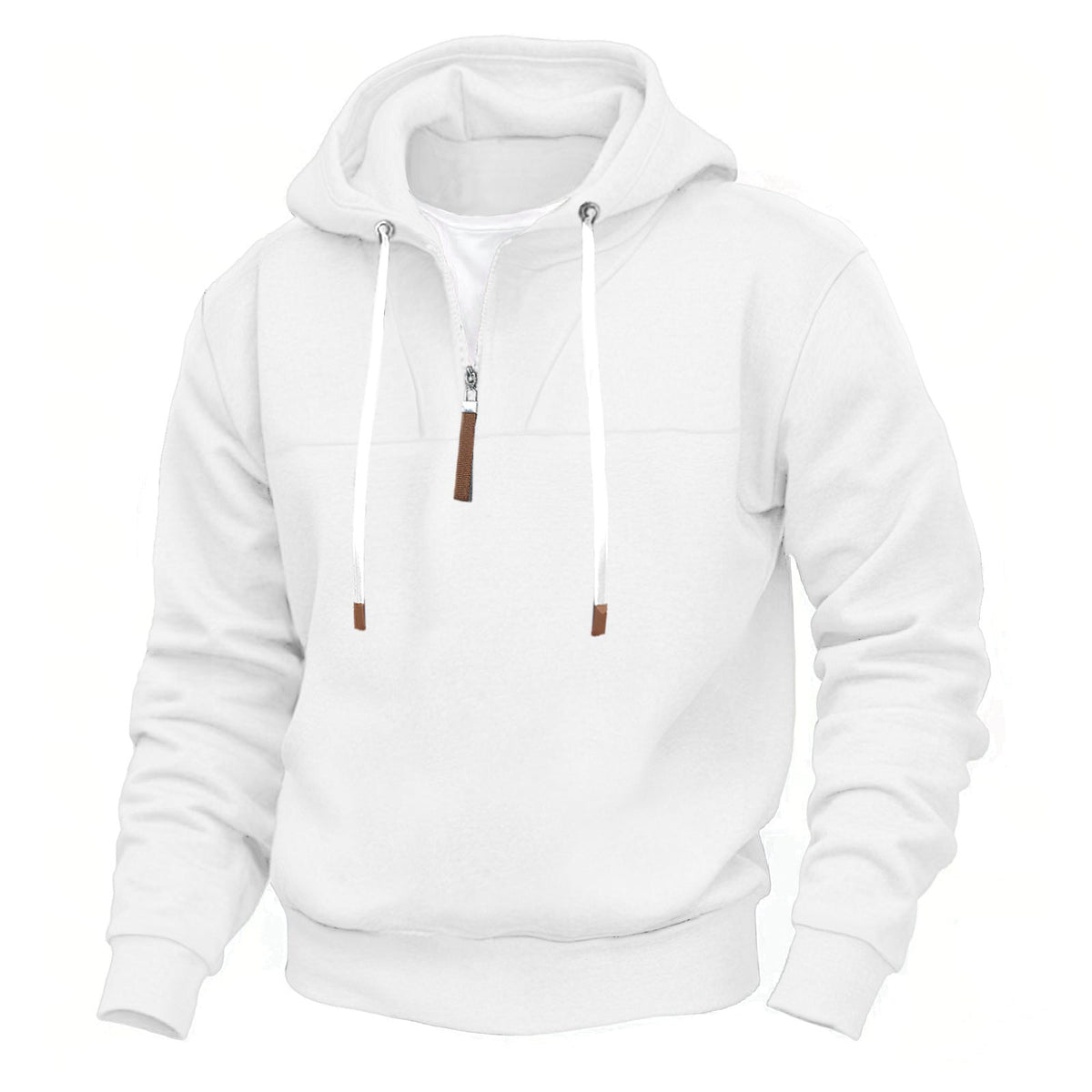 Herren nan Kapuzenpullover mit halbem Reißverschluss, weichem Innenfutter und Leder-Details