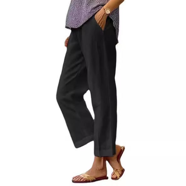 Damen nan lässige Cropped-Hose mit geradem Bein, dezenter Bügelfalte und seitlichen Eingrifftaschen