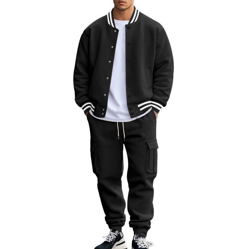 Herren nan Collegomberjacke mit kontrastbündchen und Cargo-Jogginghose Set
