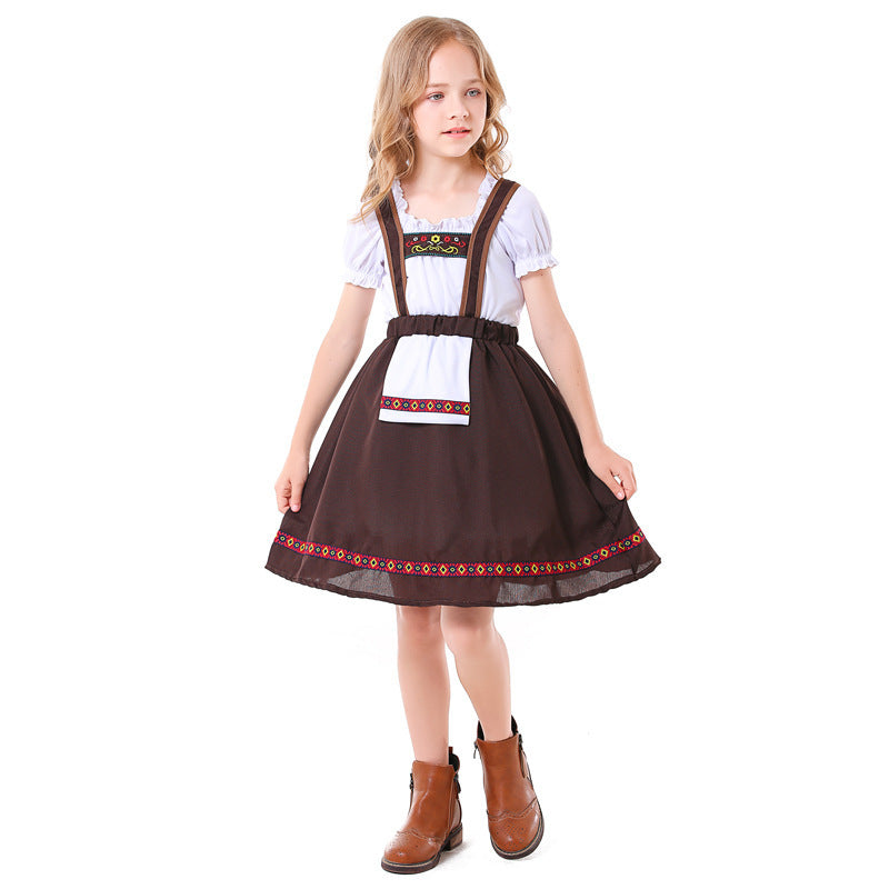 Damen nan traditionelles Mädchen-Dirndlkleid mit Schürze und dekorativen Stickereien
