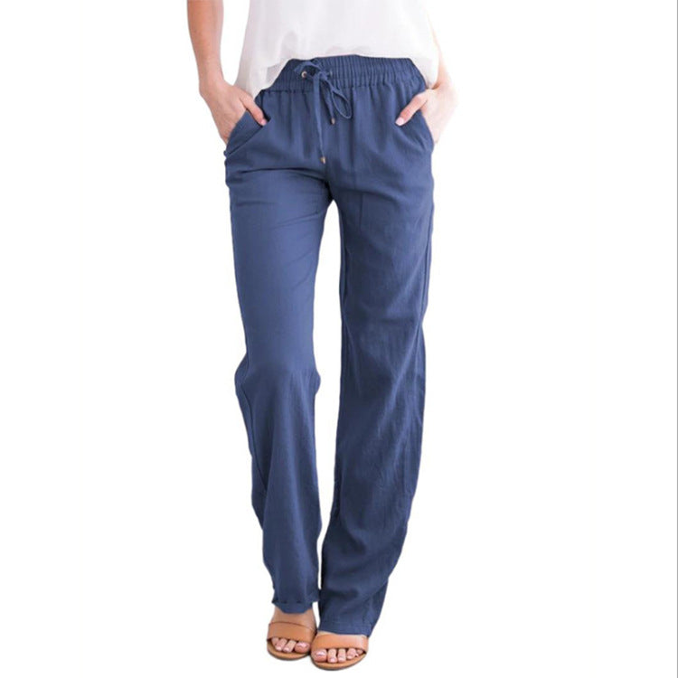 Damen nan leichte Leinenhose mit elastischem Bund und weitem Bein