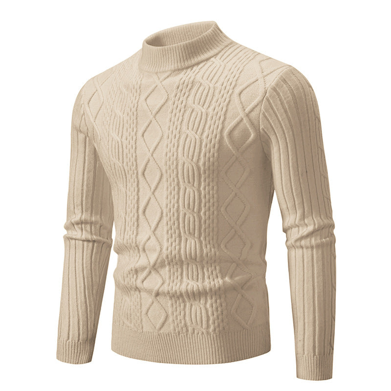 Herren nan gerippter Zopfmuster-Rollkragenpullover Slim Fit