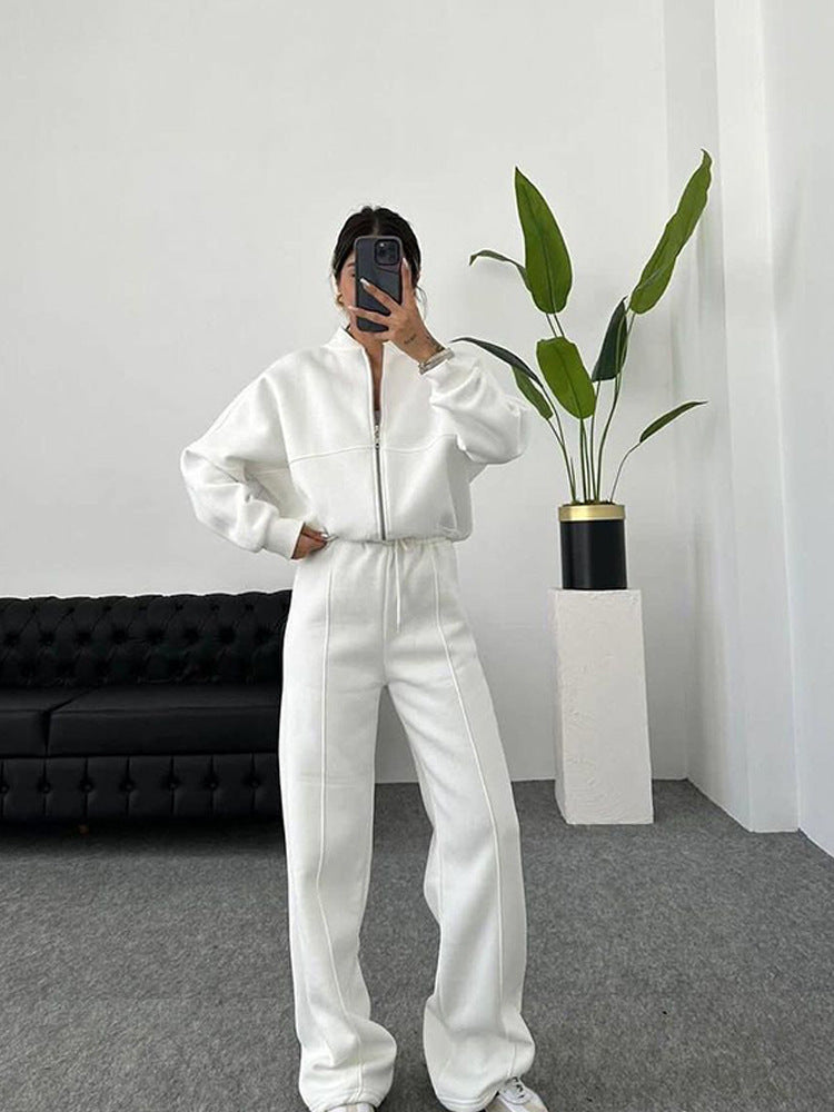 Damen nan Oversize Reißverschlussjacke mit weiter High-Waist Loungehose Set