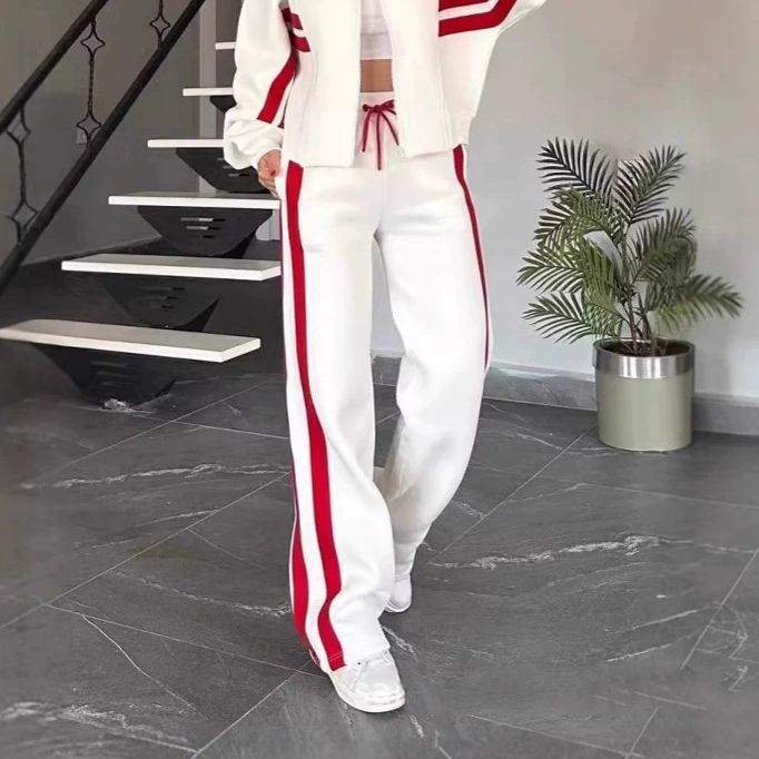 Damen nan athletisches Zweiteiler-Set aus French Terry mit Reißverschluss Cropped Jacke und weitem Highwaist Jogger