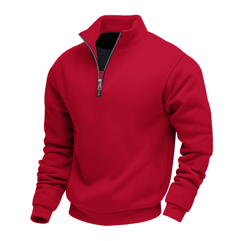 Herren nan halbhoher Reißverschluss-Sweatpullover mit Stehkragen weichem Fleecefutter und elastischen Bündchen