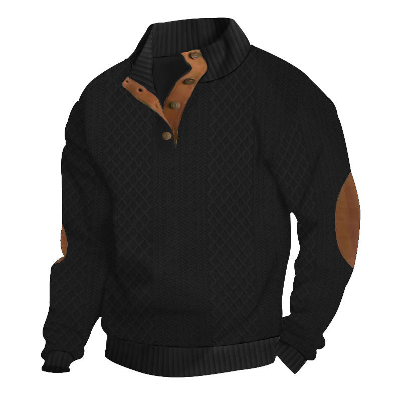 Herren nan grobstrukturierter Halfzip-Strickpullover mit kontrastreicher Knopfleiste und Ellbogenpatches