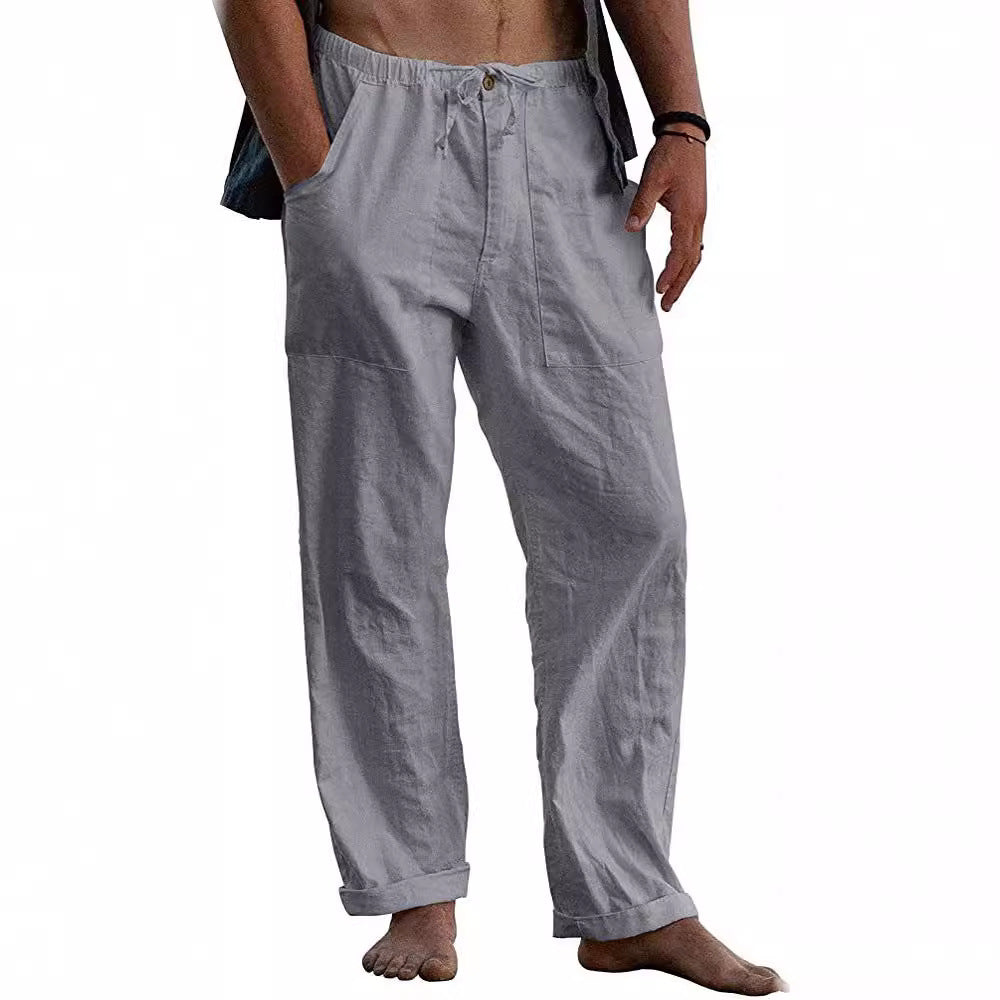 Herren nan leichte Leinenhose mit elastischem Bund und geradem Schnitt