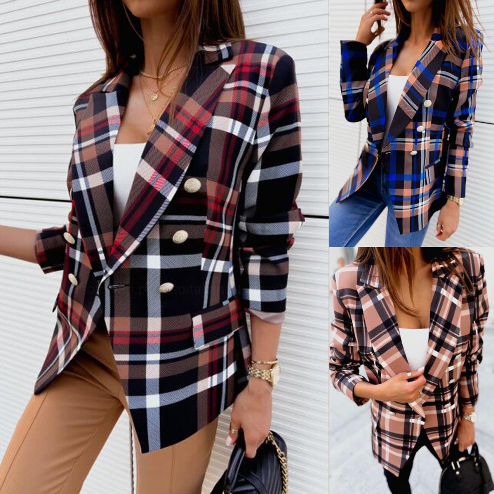 Damen Karierter Blazer mit doppelter Knopfleiste und schickem Schnitt Selmira