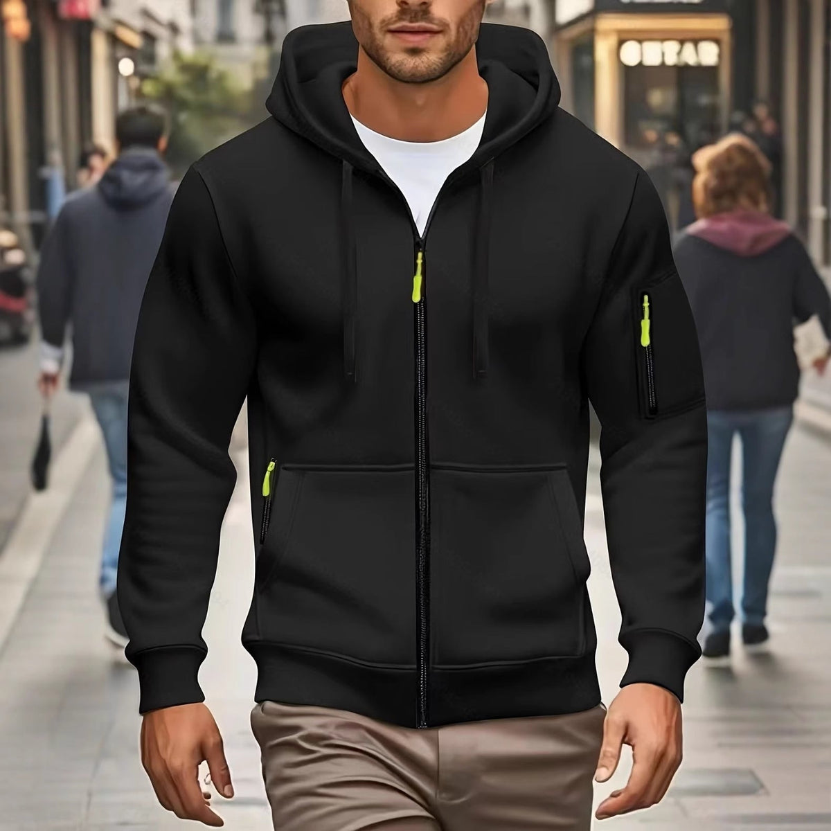 Herren nan funktionale Kapuzenjacke mit durchgehendem Reißverschluss, Ärmeltasche und elastischen Bündchen