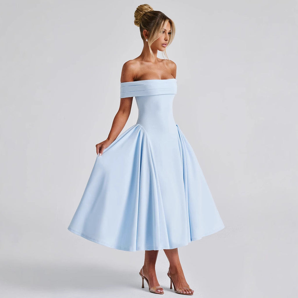 Damen Cocktailkleid mit schulterfreiem Design und voluminösem Rock Selmira