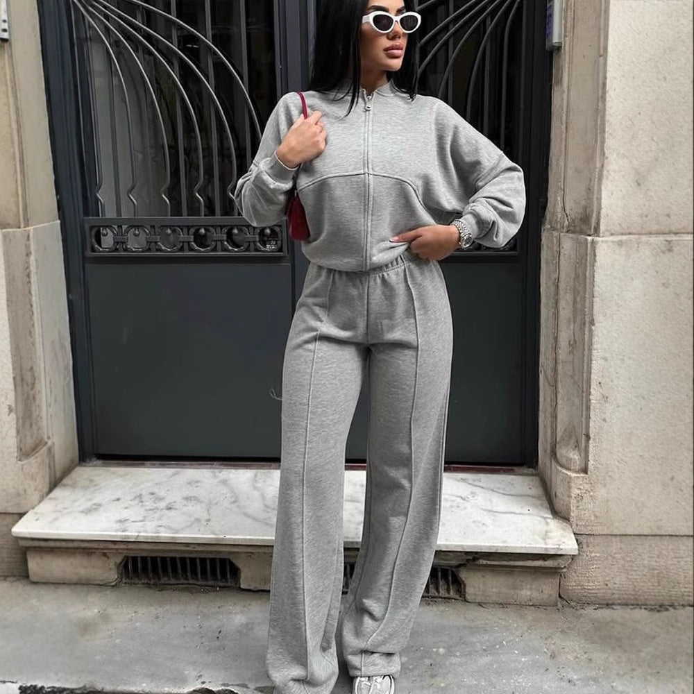 Damen nan Oversize Reißverschlussjacke mit weiter High-Waist Loungehose Set