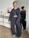 Damen nan cropped Reißverschluss-Hoodie mit Tunnelzugsaum und weitem Sweatpants-Schnitt
