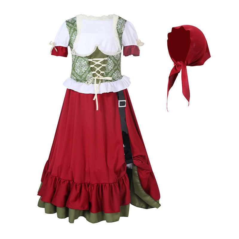 Damen nan traditionelles Trachtenkostüm Dirndl-Set mit geschnürtem Mieder und vollem Stufenrock