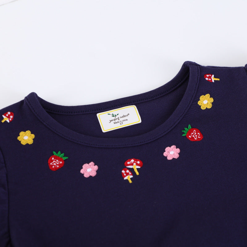 Mädchen Freizeitkleid mit buntem Einhorn-Design und floralen Applikationen