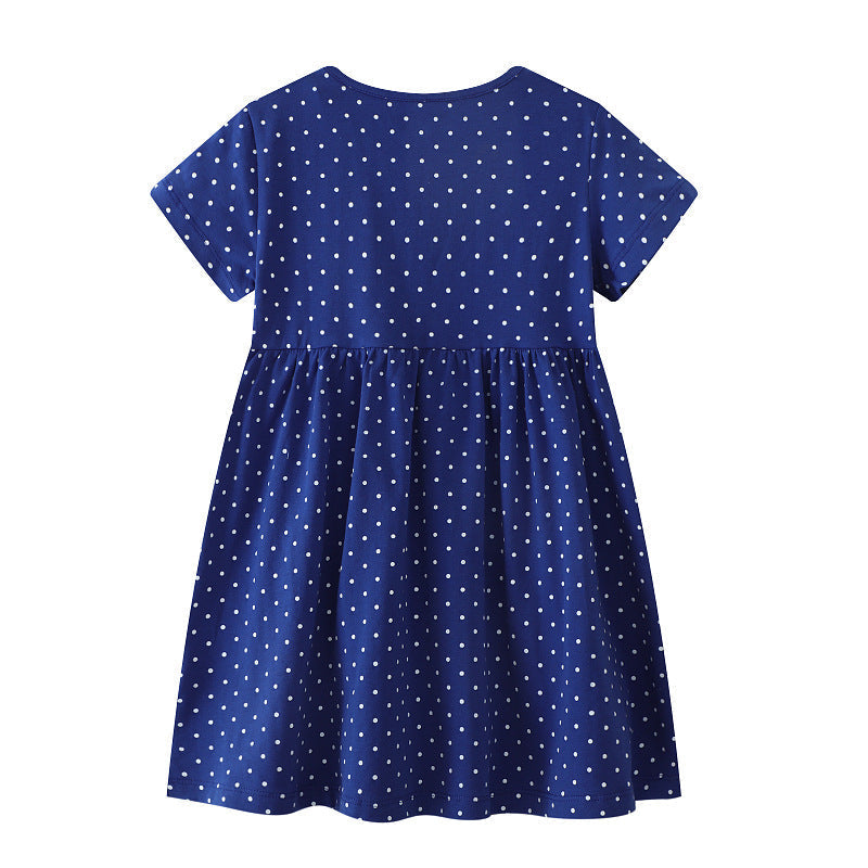 Mädchen Kleid mit Punkten und Einhornstickerei