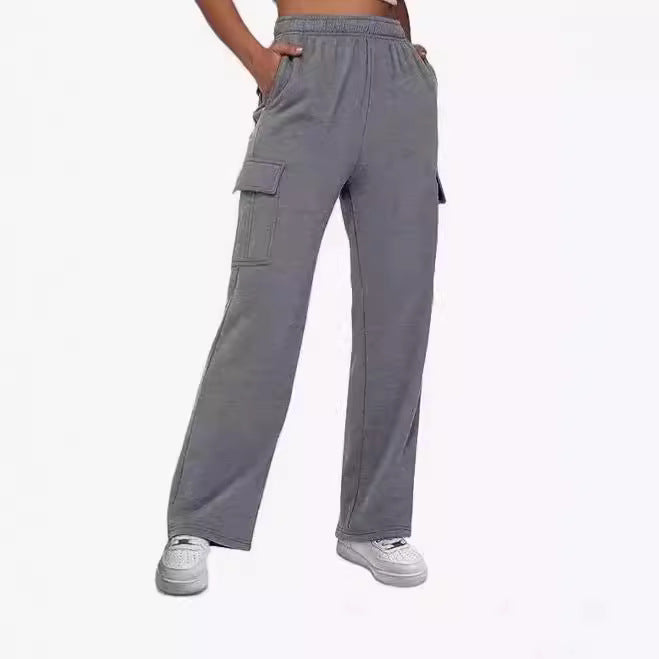 Damen nan gerade geschnittene Cargo-Sweathose mit hoher Taille und aufgesetzten Taschen