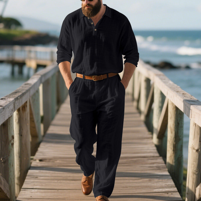 Herren nan elegante Leinenhose mit Bundfalten, geradem Bein und verdecktem Hakenverschluss