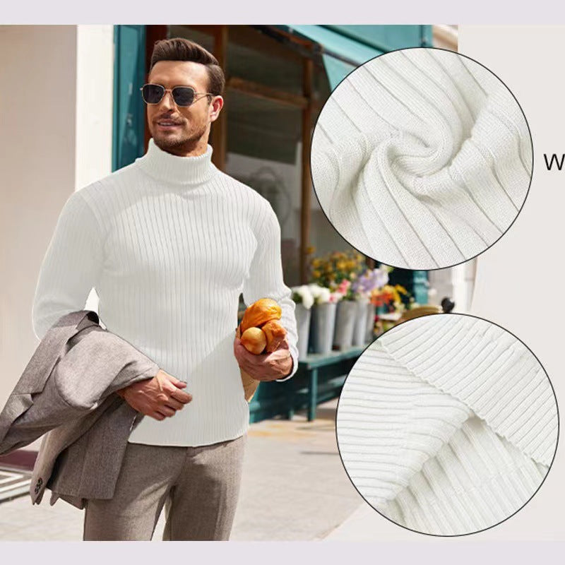 Herren nan gerippter Feinstrick-Rollkragenpullover Slim Fit