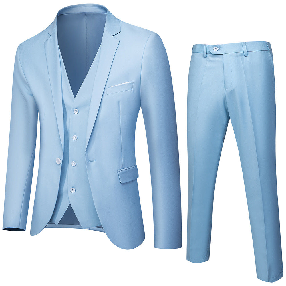 Herren nan dreiteiliges Business-Anzugset mit tailliertem Einreiher-Sakko, schmal geschnittener Weste und elegant geschnittener Anzughose