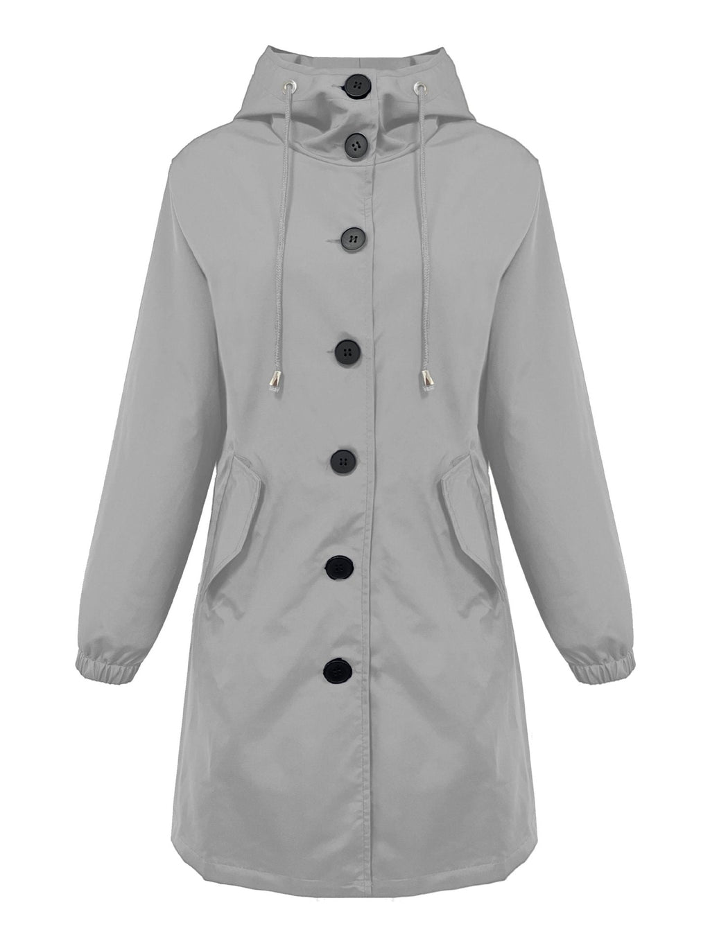 Damen nan leichter Regenparka mit Kapuze, überlanger Knopfleiste, Tunnelzug und aufgesetzten Taschen