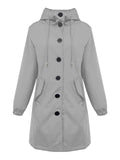 Damen nan leichter Regenparka mit Kapuze, überlanger Knopfleiste, Tunnelzug und aufgesetzten Taschen