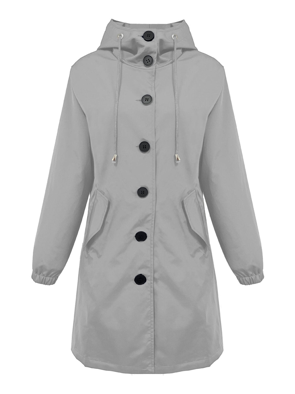 Damen nan leichter Regenparka mit Kapuze, überlanger Knopfleiste, Tunnelzug und aufgesetzten Taschen