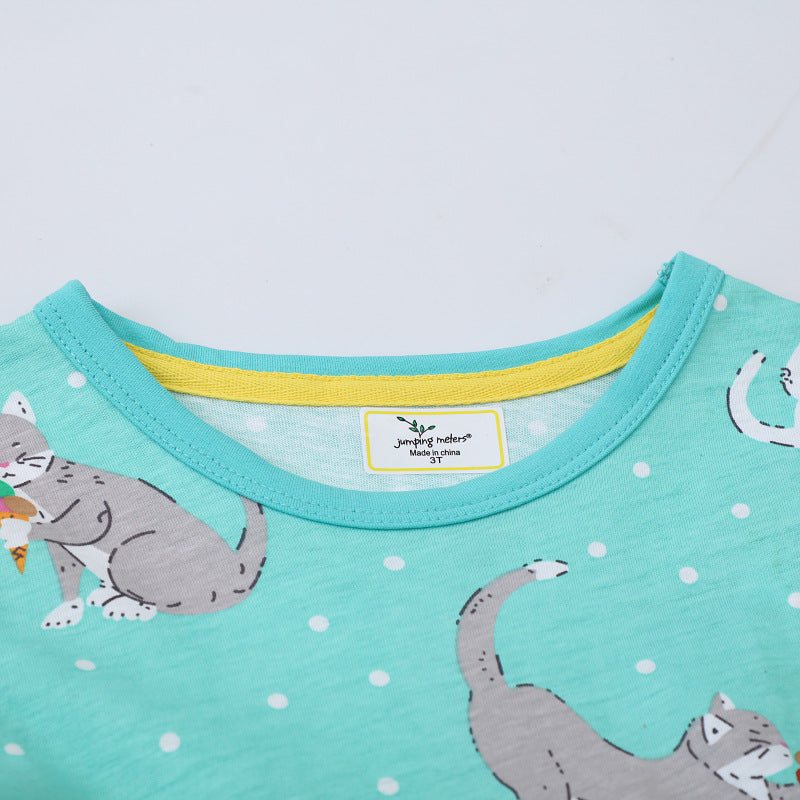 Mädchen Freizeitkleid mit verspieltem Katzenmotiv und praktischen Taschen