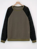 Damen nan Pullover mit Waffelstruktur, Raglanform und transparenter Spitzenärmel