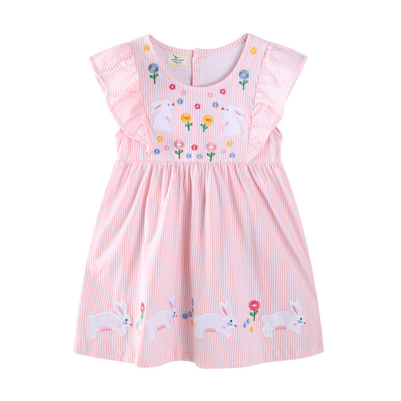Mädchen Freizeitkleid mit verspielten Hasen- und Blumenapplikationen