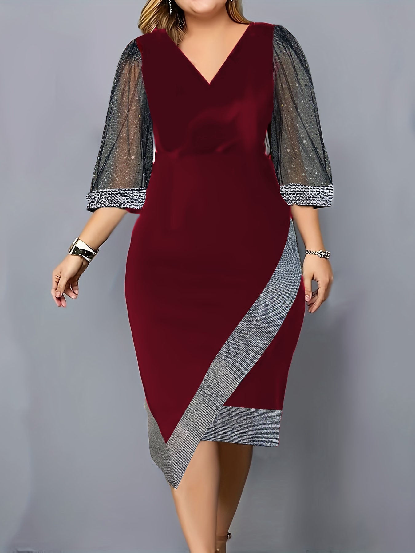 Damen Elegantes Cocktailkleid mit transparenten Puffärmeln und asymmetrischem Saum Selmira