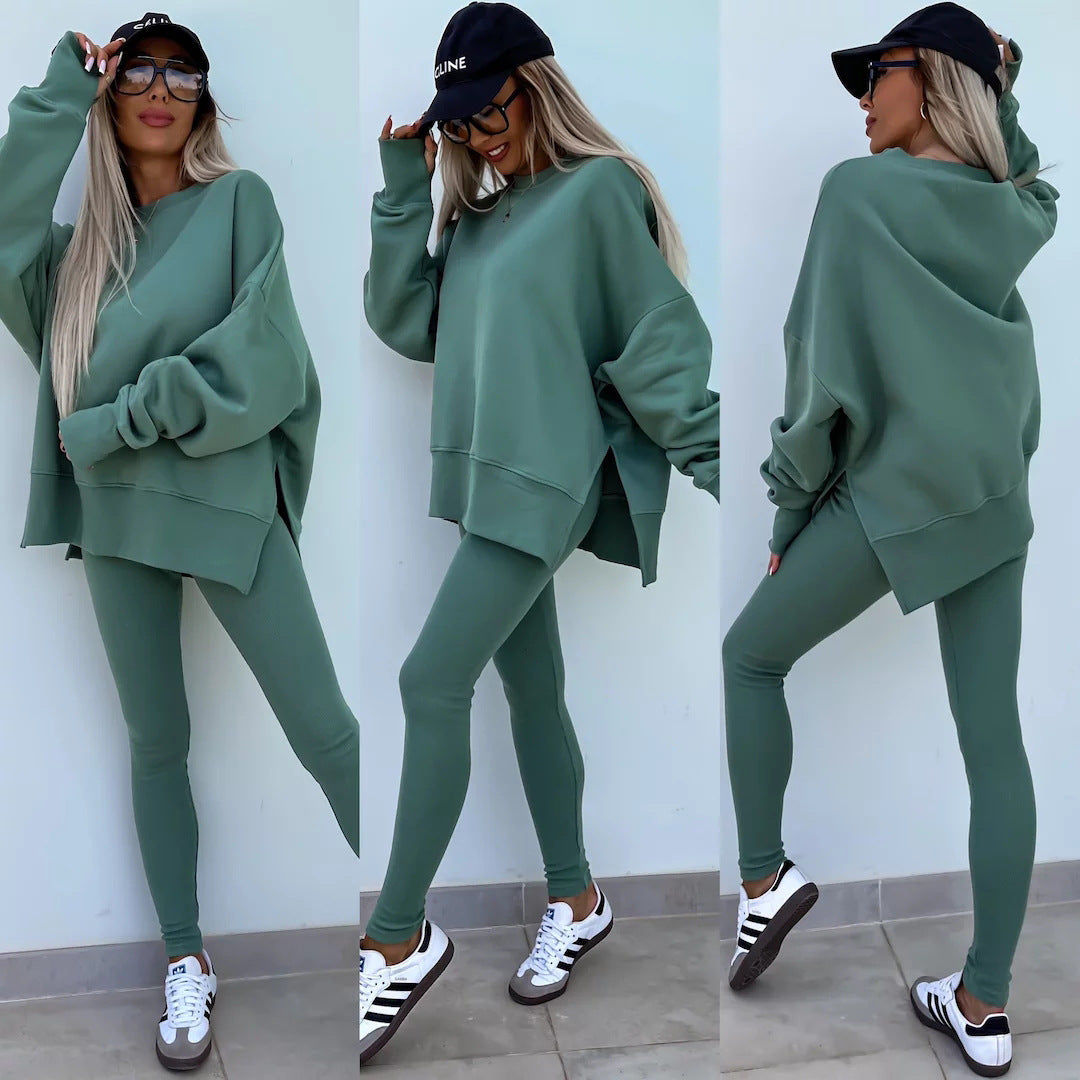 Damen nan Oversize Sweatshirt mit taillierten Rib-Leggings Set