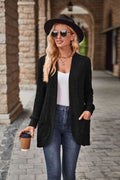 Damen nan langer gerippter Cardigan mit aufgesetzten Taschen und offener Front