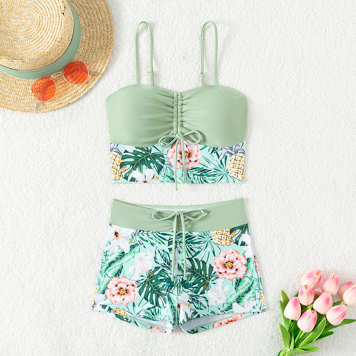 Damen Bikini-Set mit Raffung und edlem Blumendruck Selmira
