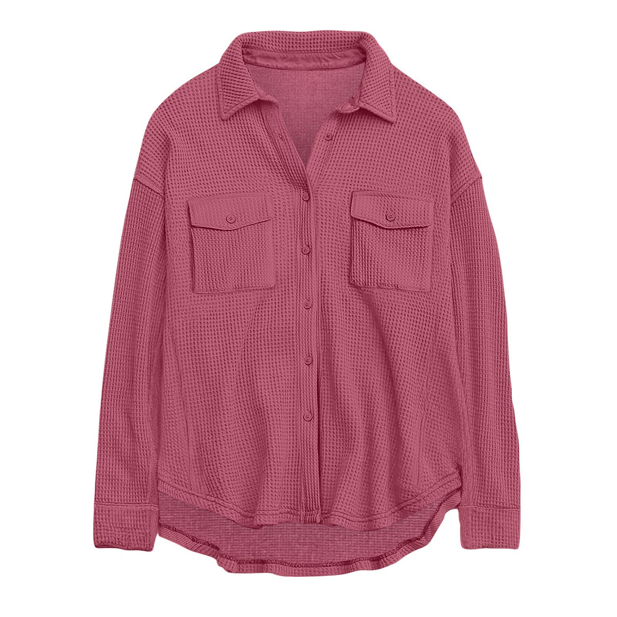 Damen nan oversized Waffelstrick Hemdjacke mit Brusttaschen und Knopfleiste