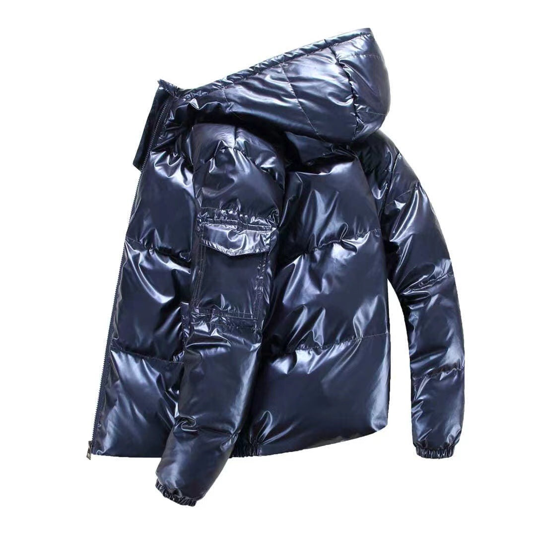 Herren nan glänzende Steppjacke mit Kapuze, wattierter Thermofütterung und wasserabweisender Lackoptik