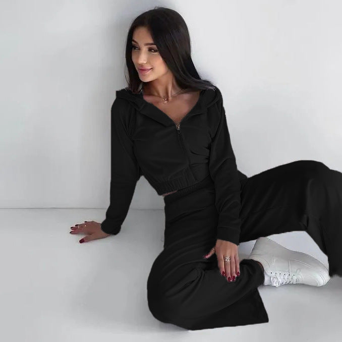 Damen nan kurz geschnittenes Thermo-Fleece-Set mit Halbfront-Reißverschluss und hohem Komfortbund