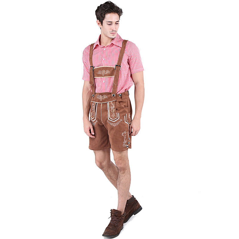 Herren nan Trachtenlederhose kurz mit Latzträgern und filigraner Stickerei