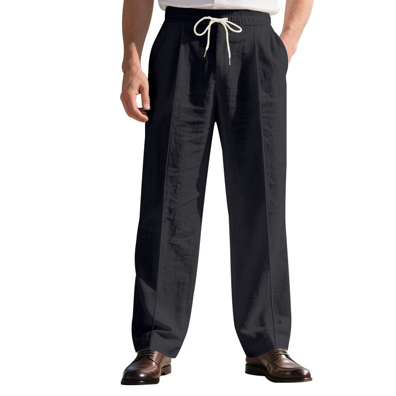 Herren nan elegante Leinenhose mit Bügelfalte Tunnelzugbund und weitem Bein