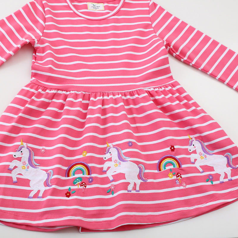 Mädchen Langarmkleid mit verspieltem Einhorn-Design