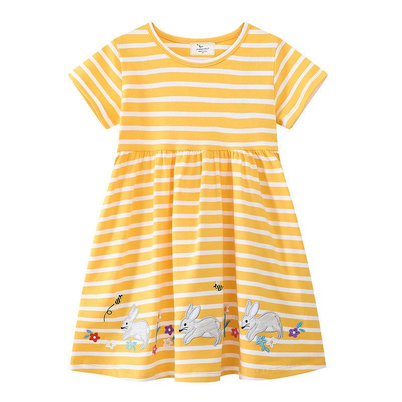 Mädchen Freizeitkleid mit gestreiftem Design und zauberhaften Hasen-Applikationen