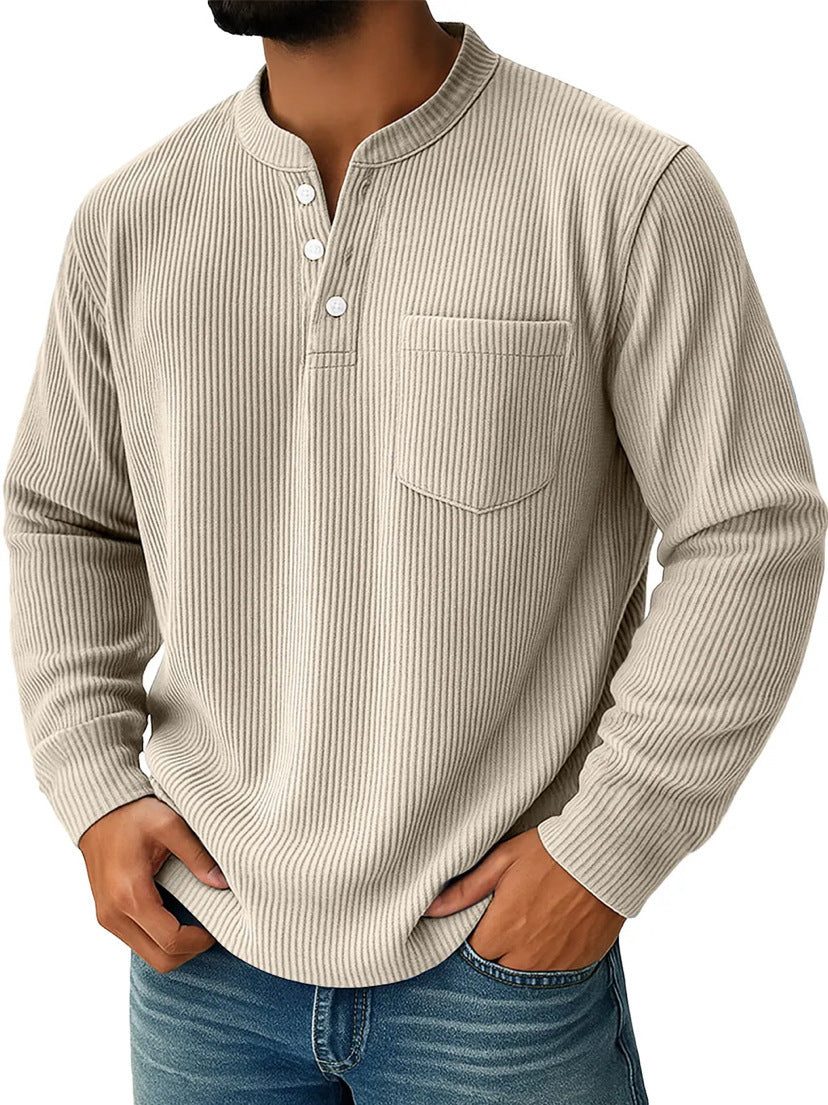 Herren nan thermisches Waffelstrick-Henleyshirt mit Stehkragen Brusttasche und geripptem Komfortschnitt