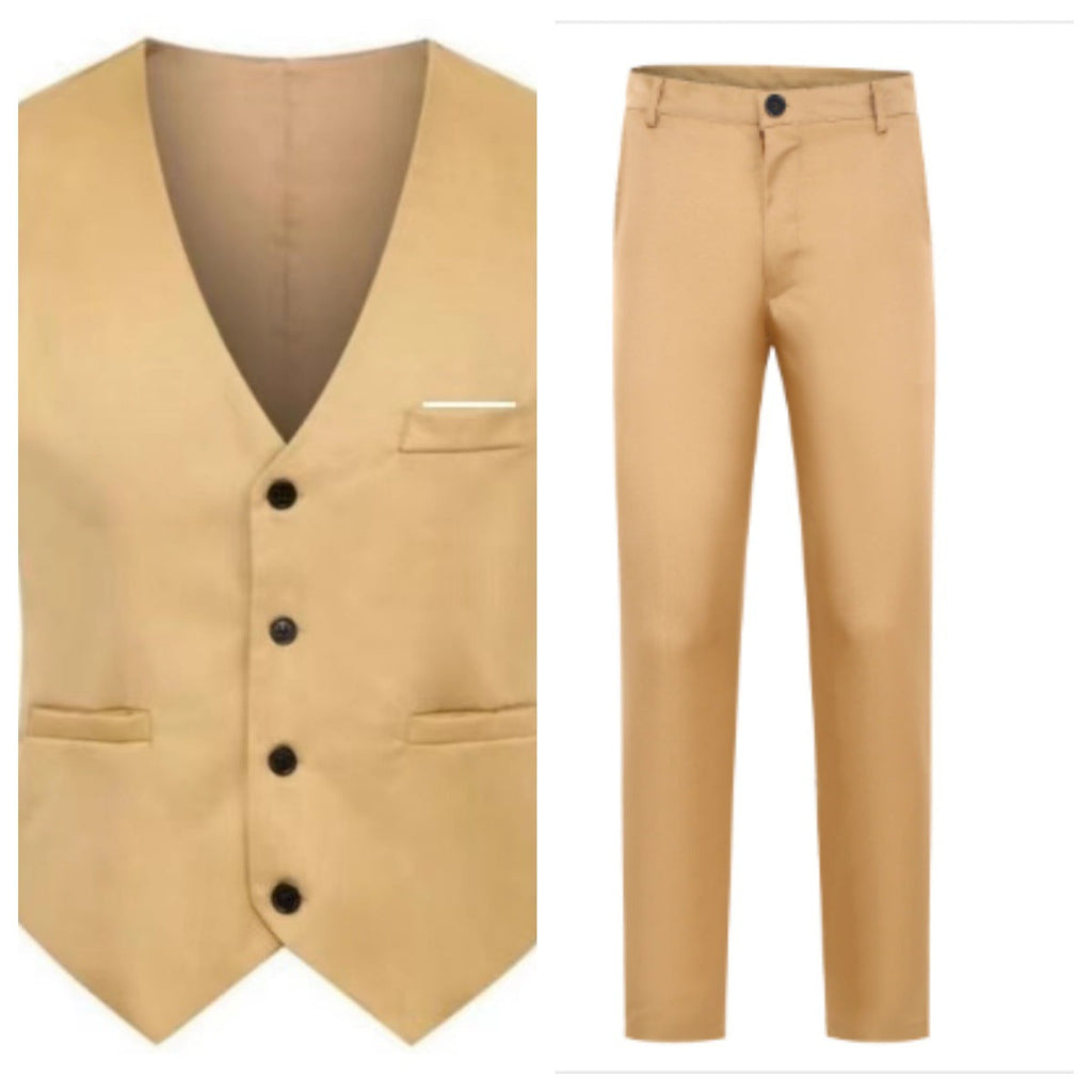 Herren nan elegante Satinweste mit V-Ausschnitt und schmal geschnittene Anzughose