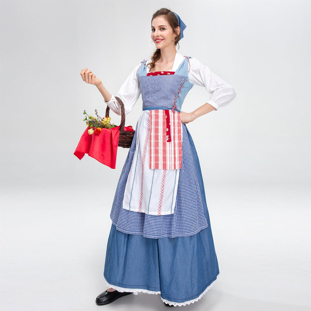 Damen nan ländliches Trachtenkleid mit Latzmieder und mehrlagiger Schürze