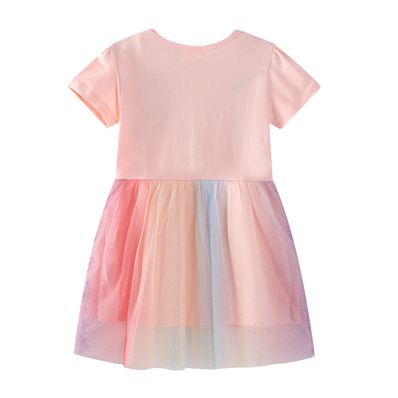 Mädchen Tüllkleid mit Einhorn-Stickerei und bunten Applikationen