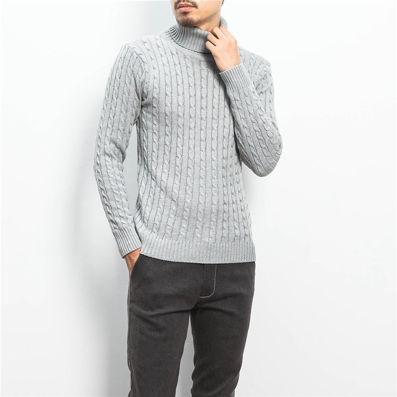 Herren nan Feinstrick-Rollkragenpullover mit Zopfmuster und schmaler Silhouette