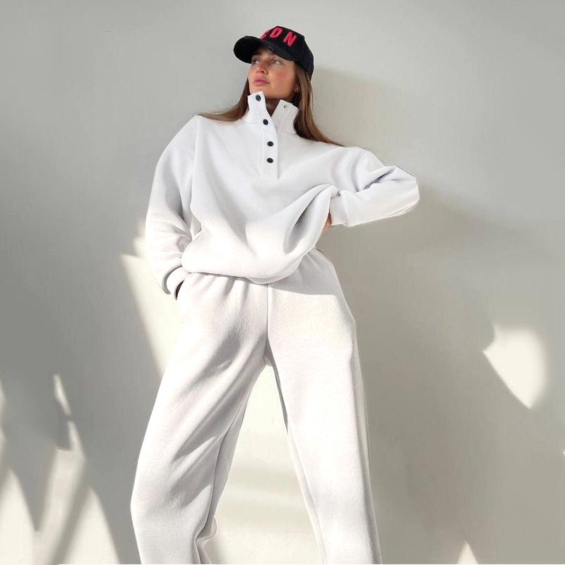 Damen nan kuscheliges Oversize Fleece-Set mit Stehkragen und Jogger