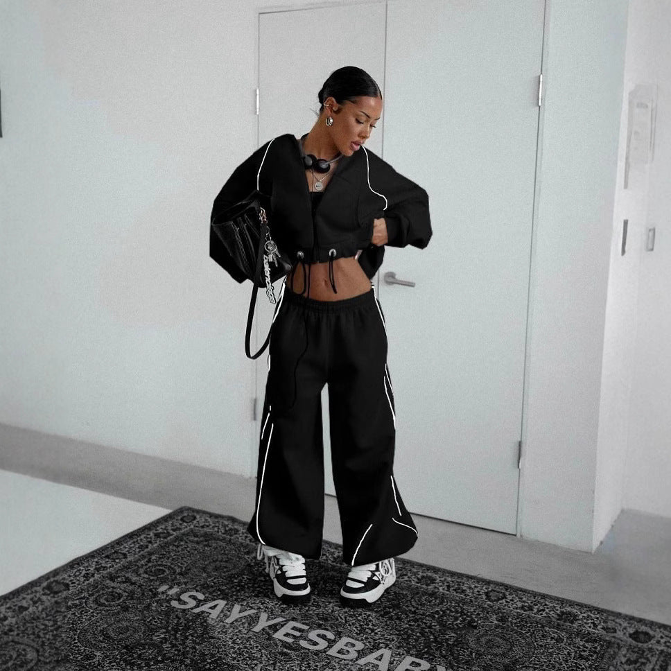 Damen nan weites Oversize-Trackset mit Reißverschluss-Kapuzenjacke und extraweiter Loungehose