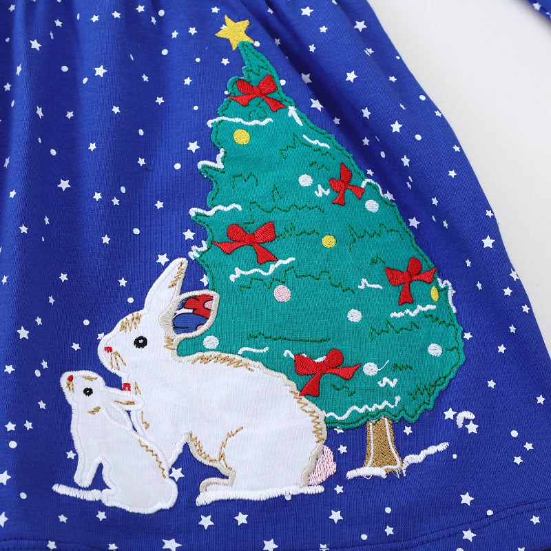 Mädchen Langarmkleid mit Weihnachtsmotiv