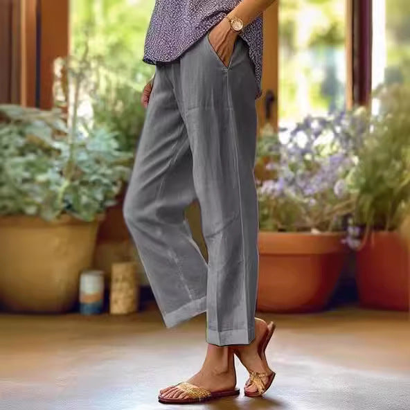Damen nan lässige Cropped-Hose mit geradem Bein, dezenter Bügelfalte und seitlichen Eingrifftaschen